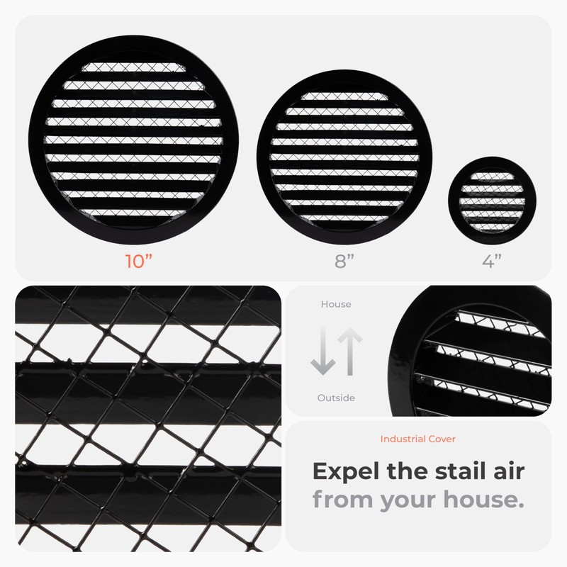 HVAC OV 10" Inch Black Round Aluminum Vent Cover -