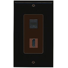 RiteAV - 1 Cat5e Ethernet and 1 HDMI Decorative Wall Plate - Black/Brown - Bracket Included