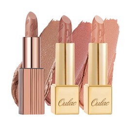 Oulac Nude Metallic Shine Lipstick Set - Lip Set for Women, Gold Brown Lip Color, Creamy Formula, Full Coverage, Hydrating & Smooth, Infused with Shea Butter, Vegan, Clean Beauty B601(601+GM03+GM04)