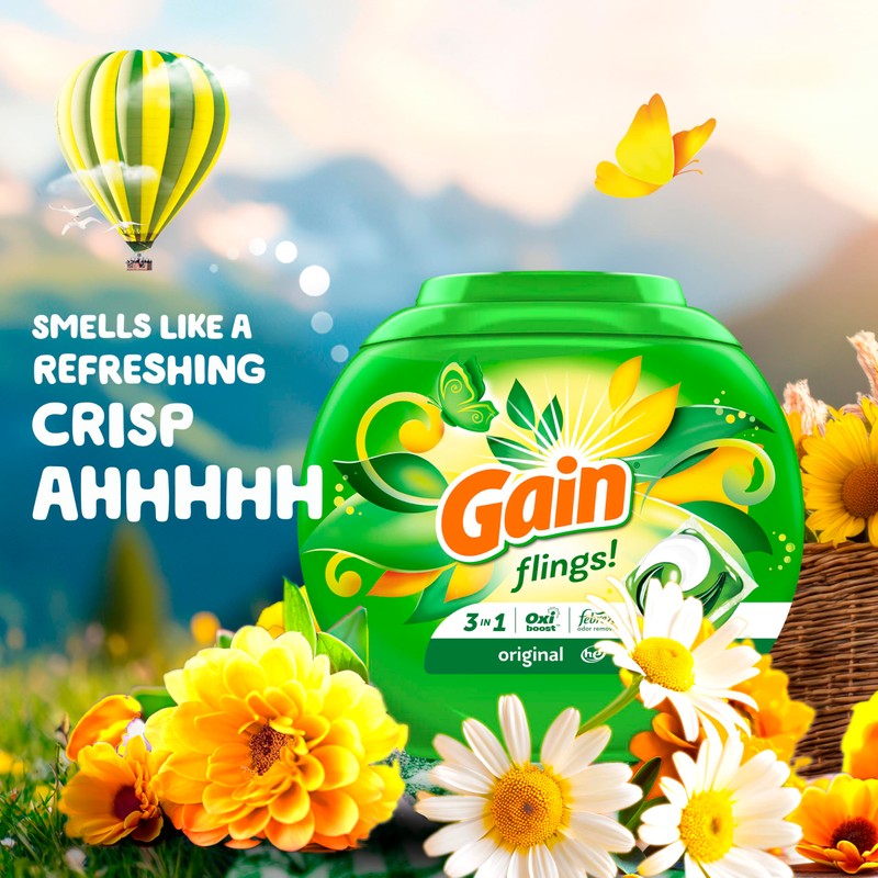 Gain Flings Laundry Detergent Pacs, 76 Count, Original Scent, with