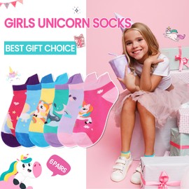 WEVIAS Kids Girls Socks Unicorn Ankle Funny Cartoon Low Cut Cotton Cute Novelty Fashion Toddler No Show Silly Socks 6 Pairs (6 Pairs Unicorn, 9-13 Years)