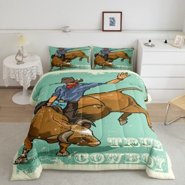 Erosebridal Cowboy Comforter Set, Teens Bull Ethnic Folk Down Comforter Full Size, Eastern Motifs Duvet Insert for Kids Boys Girls Youth Bedroom, Vintage Tribal Bedding Comforters, Teal Blue