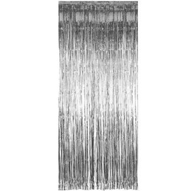 Mr. Gadget Solution 1x2 Silver Metallic Foil Fringe Rain Curtain Background Tinsel String Shiny Shimmer Christmas Party Wedding Birthday Door Window Decoration Photo Booth Backdrop Props, 1 x 2