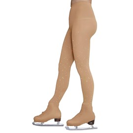 flexdans Figure Skating Tights with Double Buckles, Roller Skating and Ice Skating Tights for Women and Girls, Tan Crystals