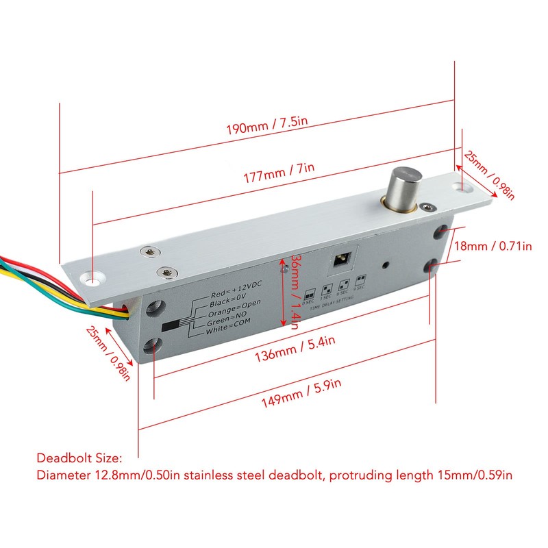 Focket DC12V Electric Deadbolt Lock, 5 Lines Electric Deadbolt Lock