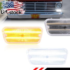 OFFKAT 2X Clear Switchback LED Front Parking Signal Light For 1967-1971 Ford F100 Truck