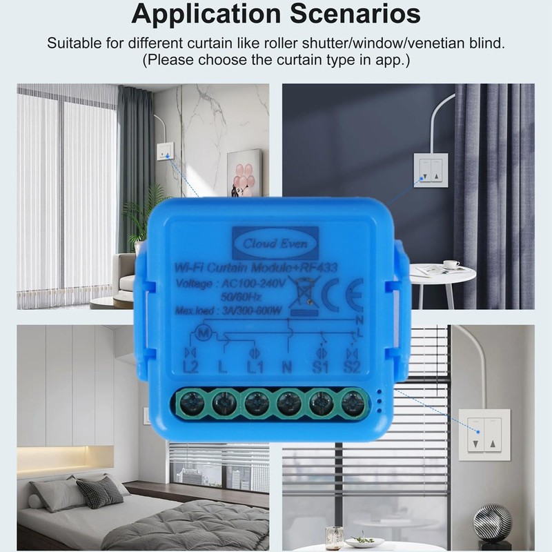 WiFi Switch RF433MHz for Electric Shutters, Blinds, Remote Control, Timer,