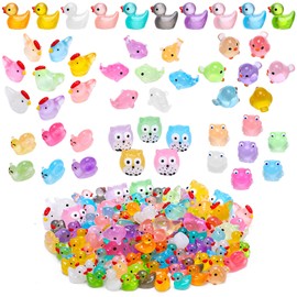 GSrenyu 120 Pcs Mini Resin Animals,Luminous Toy Tiny Resin Ducks,Frogs,Fish Mixed Cute Animals Miniature Figures Glow in the Dark Small Figurines for Landscape Garden Dollhouse Decoration DIY Craft