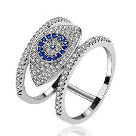 Uloveido Fashion Silver Color Art Deco Evil Eye CZ Zircon Ring Christmas Gifts for Women Girlfriend Y325B (size 9)