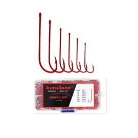 Kunsilane 300PCS Offset Hooks with Barbed Long Shank Beak Worm Hooks Bend Reversed Fishing Hooks Red Color Size #2 #4 #6 #8 #10 #12 (Mixed Size 300PCS)