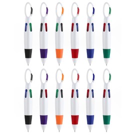 ZISHAN 12 PCS Lanyard Pen, Retractable Shuttle Pens, 4 Colour Pens all in One Portable Multi Coloured Pens with Buckle Keychain on Top for Office School Supplies Students Gifts Party