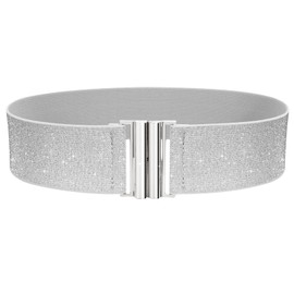 VONMELLI Wide Elastic Stretch Belt for Women - Trimmer Stretch Belt, Retro Women's Waist Belt, silver