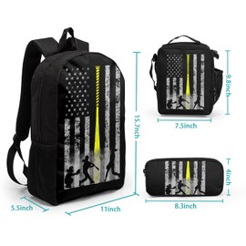 Nerxy School Backpack Set 3 Pcs Baseball US Flag Printed Large Bookbags Heavy Duty Shoulder Packs Teenager Girls Boys