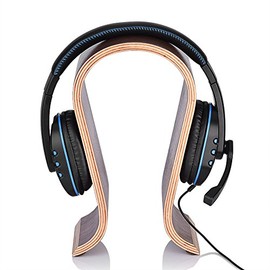 Yunir Headphone Holder,U Shape Wood Headphones Stand Walnut Headset Hanger Desk Display Shelf Rack for Shop, Home, Office