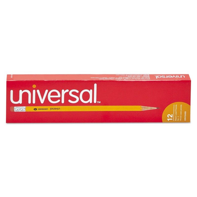 Universal UNV55400 HB #2 Woodcase Pencil - Black Lead/Yellow Barrel