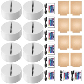 HYNNIO 8-Set 3D Night LED Light Lamp Base with Blank Acrylic Sheet, Large Size Base Includes Remote Control + USB Cable, 16 Colors Decoration Maison Decorative Lights for Bedroom Child Room (White)