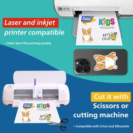 100 Sheets Premium Glossy Printable Vinyl Sticker Paper for Inkjet & Laser Printer - White Waterproof, Dries Quickly Vivid Colors, Holds Ink well- Tear Resistant