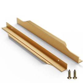 Precisluck 5 Pack 300mm(11.8 Inch) Gold Edge Finger Pull Drawer Door Cabinet Aluminum Alloy Long Concealed Furniture for Kitchen Bathroom
