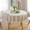meioro Round Tablecloth Beige White Soft Plain Striped Linen Table