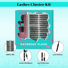 Lash Clusters Kit 280pcs DIY Lashes Extension Kit 40D D Curl Individual Natural Eyelash Cluster with Lash Bond and Seal,Glue Remover and Tweezers for Eyelash Extensions Set(9-18mm,D-MIX)