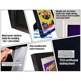 SparklyHome Comic Book Frame with Double white mat, 2 Packs, UV Protection, Black Frame for Current Comics up to 6 3/4" x 10 1/4", Fits with Comic Book Bags and Sleeves, Wall or Tabletop Display