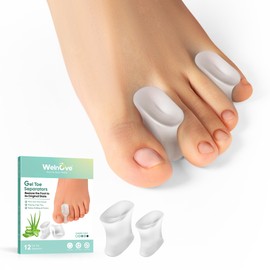 Welnove Upgraded Gel Toe Separators – 12-Pack Aloe Vera Extract Infused Silicone Toe Spacers for Straightening Overlapping Toes, Bunions, Calluses – Bunion Corrector for Men and Women