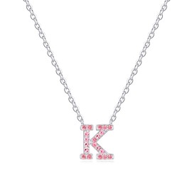 Dixbix Women Initial Letter K Necklaces,Initial K Birthstone Necklace Jewelry Gifts for Women (K October-Tourmaline Pink)