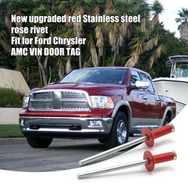 WFhuaye 4 Pair Nos Dash Rosette Rivets Stainless Steel Fit for GM Ford AMC VIN Door Tag with a Storage Box (Red)