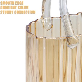 Modern Purse Vase for Flowers,Clear Amber Glass Bag Vases with Vertical Stripes for Home Decors .Elegant Purse Flower Vase for Centerpiece,Floral Arrangement.