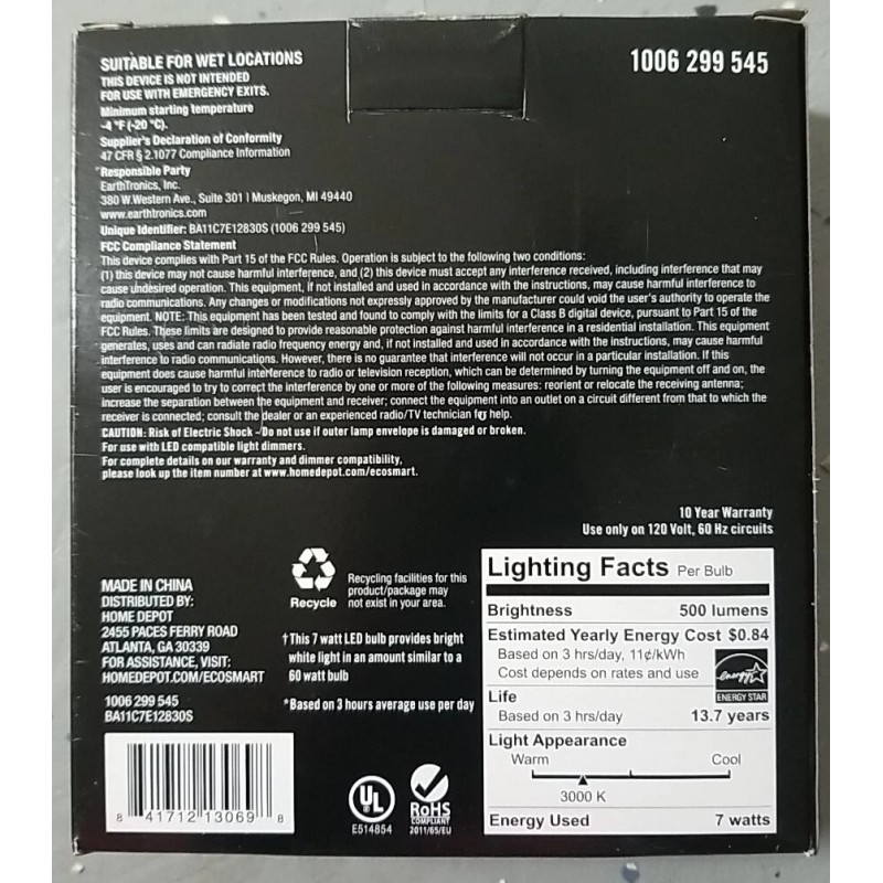 EcoSmart 60W Dimmable LED Vintage Edison Light Bulb Bright White