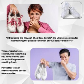 Kevagh Shoe Care - Sneaker Trainer Cleaning Set Bundle - Includes 1 x 118ml Premium Deep Cleaning Solution - 1 x Microfibre Cloth, 1 x Brush 2 x Deodourising Balls
