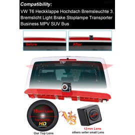 HD IP68 1280 Pixels Reversing System Brake Light Reversing Camera Van Roof Camera Parking Aid with Angle Adjustable Night Vision Compatible with V W T6 Caravelle Bus Transporter MPV SUV