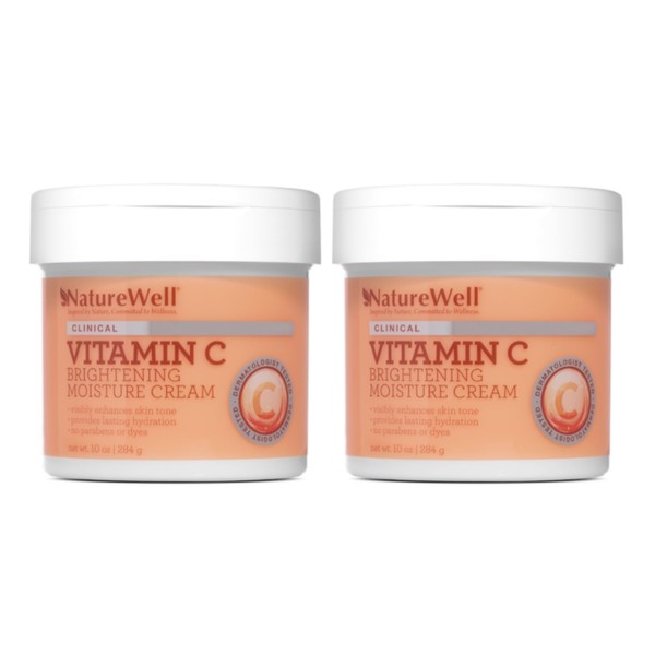 NATURE WELL Vitamin C Brightening Moisture Cream for Face, Body, & Hands, Visibly Enhances Skin Tone, Helps Improve Overall Texture, 2 Pack - 10 Oz Each (Packaging May Vary)