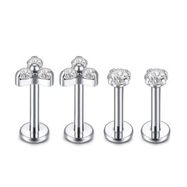 KaseStyle G23 Titanium Labret Studs 16G Lip Studs Earring Piercing Internally Threaded CZ Top Labret Monroe Helix Cartilage Tragus Piercing Studs-8mm 2 pairs silver triple&round CZ