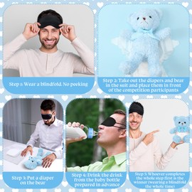 Yearntown 6 Set Bottle Chug Baby Shower Games Blue Bear Blindfolded Diaper Changing Games Kits Plastic Bottles Disposable Diapers Blindfold Eye Masks Bear Baby Shower Party Guest Gifts