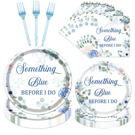 Aposwow Something Blue Before I Bridal Shower Do Plates and Napkins Tableware Decorations, 96PCS Something Blue Disposable Forks Decoration for Bachelorette Engagement Supplies, Serve 24