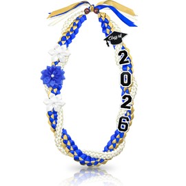 50''Class of 2026 Graduation Lei Double Braided Necklace with 3 Satin Flowers Thoughtful Gift for High School and College Graduates Graduation Parties Ideal Gift for Graduates, Men&Women (Blue1)