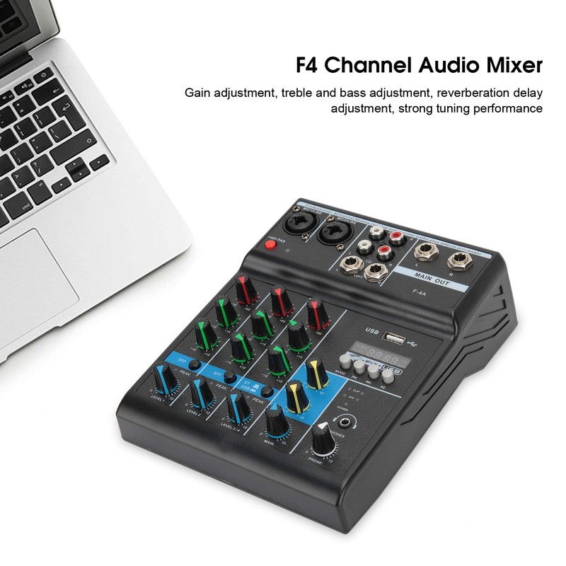 Professional 4 Channel Audio Mixer, Sound Board Console System, DJ
