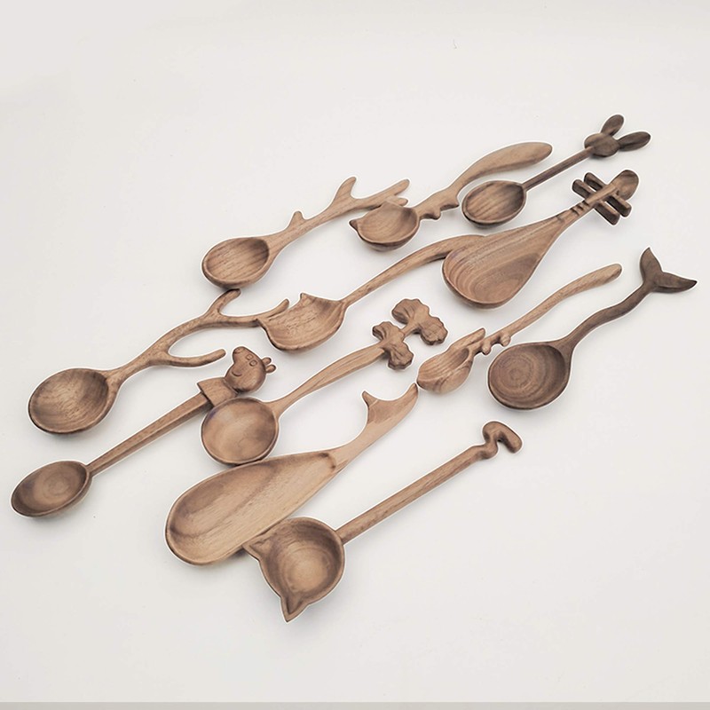 Wood Carving Spoon Blank Beech and Walnut Wood Unfinished Wooden