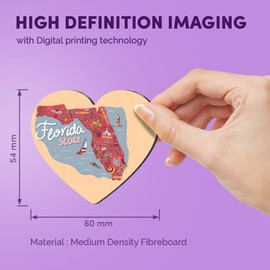 1x Heart MDF Magnet 6cm - Florida Map America USA Travel States - Fridge Locker Office Whiteboard Toolbox #58798