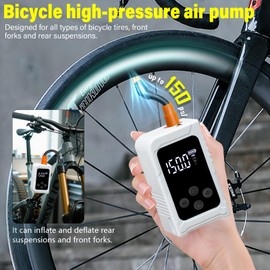 kakoya Mini Bike Tire Pump with Gauge 150PSI Portable Rechargeable Air Pump,Electric Air Pump with Presta and Schrader Valve for Road,Mountain Bike,E-Bike,Balls(White)