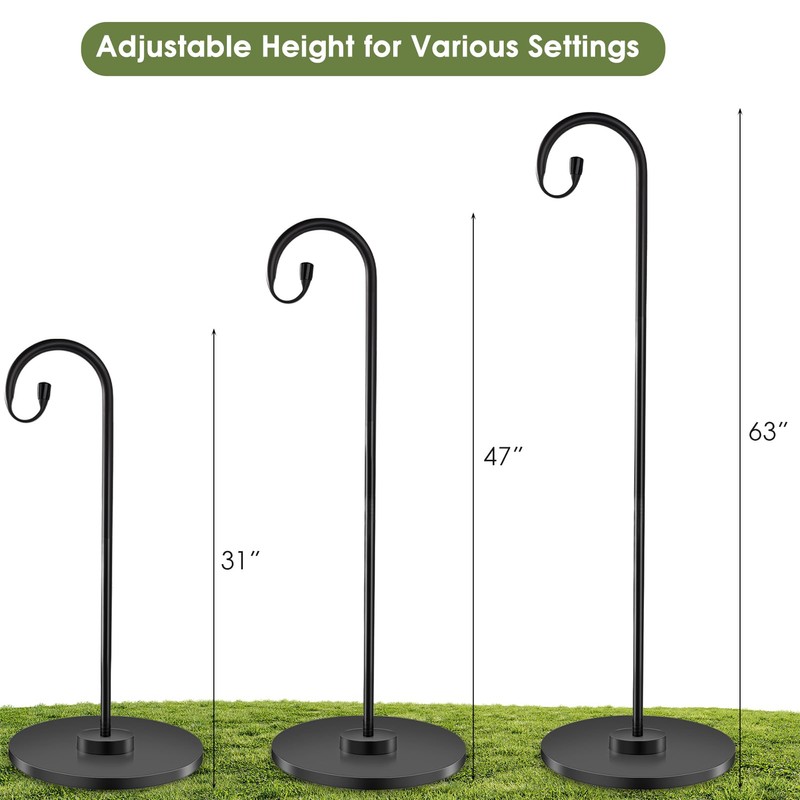 34-63" Adjustable Shepherd Hook Stand with Round Base Stand for