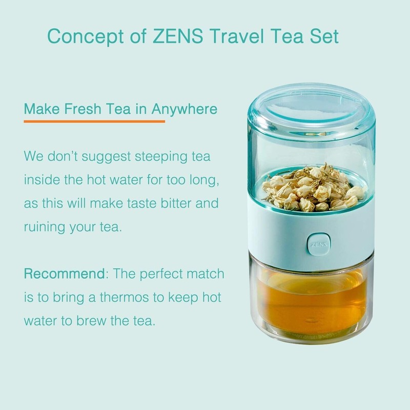 ZENS Modern Small Travel Glass Tea Infuser Teapot, 3-in-1 Smart