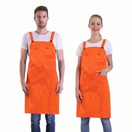 BIGHAS H Back Style Apron with Pocket for Women, Men Adjustable Large Size Comfortable, Kitchen, Home, Cooking 16 Colors (Orange)