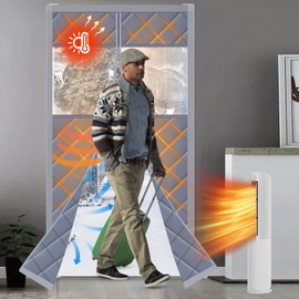 Thermal Curtain Fits 36" X 82" Magnetic Insulated Door Covers for Winter Blanket Insulation Thicken Cotton to Keep House Warm as Temporary Door to Soundproof (with Clear PVC Windows)