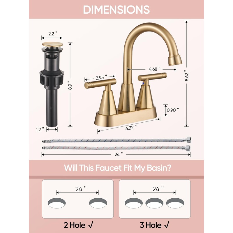 Cobbe Bathroom Faucets for Sink 3 Hole, 4 Inch with