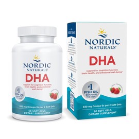 Nordic Naturals Strawberry DHA - Suplemento de soporte para sistema nervioso y cerebral, Multicolor, 90 Softgels                                      
