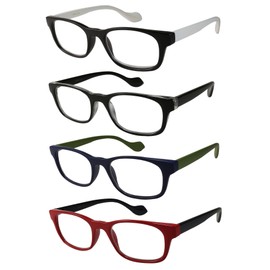 Edge I-Wear Pack 4 Assorted Colors Retro Inspired Two Tone Rectangular Reading Glasses 540883TT-AST150