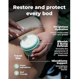 Miami Beach Bum Crema Bum + Body Butter, humectante diario con aceite de orégano para acné corporal, queratosis pilaris, quemaduras por afeitado, pelo