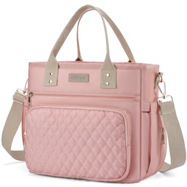 EASYA Large Women Lunch Bags for Work/Insulated Adult Lunch Box for Women/Durable Nylon Thermal Lunchbox for Womens/Leakproof Cooler Tote Bag with Storage Pocket (light pink)